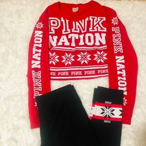 •PINK Crop Long Sleeve Shirt & Yoga Leggings•